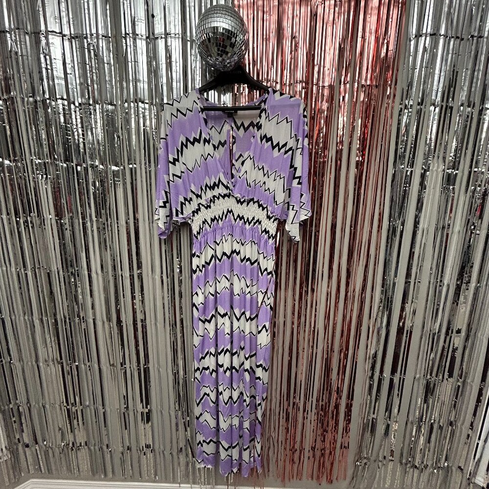 RELAXX Purple Cocktail Dress Women Size 2XL White Zig Zag Pattern Party Outfit